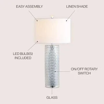 JONATHAN Y JYL1013A Isabella 30" Glass LED Table Lamp Contemporary Transitional Modern Glam Bedside ...