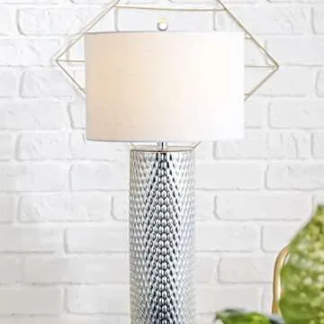 JONATHAN Y JYL1013A Isabella 30" Glass LED Table Lamp Contemporary Transitional Modern Glam Bedside Desk Nightstand Lamp for Bedroom Living Room Office College Bookcase LED Bulb Included, Silver