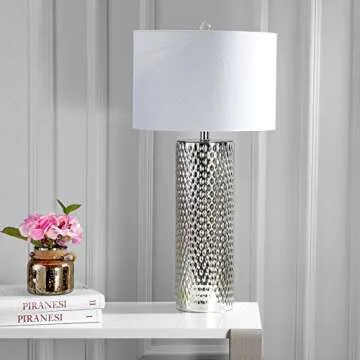 JONATHAN Y JYL1013A Isabella 30" Glass LED Table Lamp Contemporary Transitional Modern Glam Bedside Desk Nightstand Lamp for Bedroom Living Room Office College Bookcase LED Bulb Included, Silver
