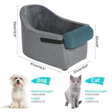HIFUAR Pet Car Booster Seat Small Dogs Armrest Booster Seat for Car,Middle Console Dog Car Seat Center Console Doggie Seat (Grey+Blue)