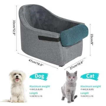 HIFUAR Pet Car Booster Seat Small Dogs Armrest Booster Seat for Car,Middle Console Dog Car Seat Center Console Doggie Seat (Grey+Blue)