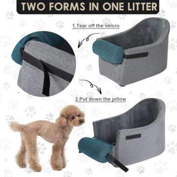 HIFUAR Pet Car Booster Seat Small Dogs Armrest Booster Seat for Car,Middle Console Dog Car Seat Center Console Doggie Seat (Grey+Blue)