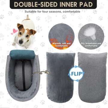 HIFUAR Pet Car Booster Seat Small Dogs Armrest Booster Seat for Car,Middle Console Dog Car Seat Center Console Doggie Seat (Grey+Blue)