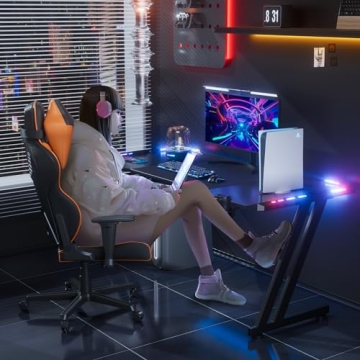 HLDIRECT 47 Inch Gaming Desk with LED Lights and Ergonomic Design