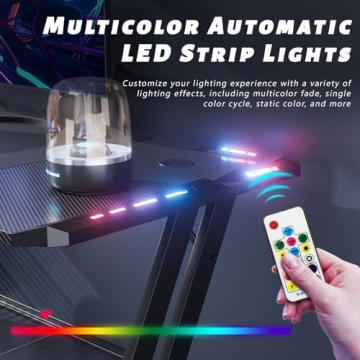 HLDIRECT 47 Inch Gaming Desk with LED Lights and Ergonomic Design