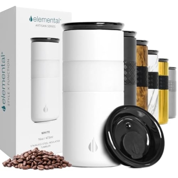 Elemental Artisan Insulated Tumbler, Triple Wall Coffee Travel Tumbler, Reusable Stainless Steel Cof...