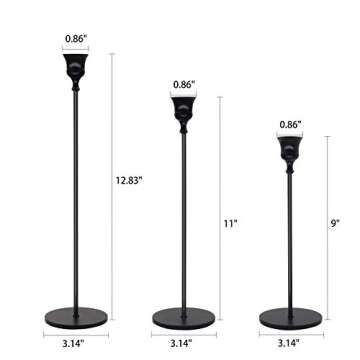 Black Candlestick Holders for Taper Candle, Set of 3, Candle Holder Set for Living Room/Dinning Room Table Decoration, Wedding Centerpiece, Party, Halloween, Christmas