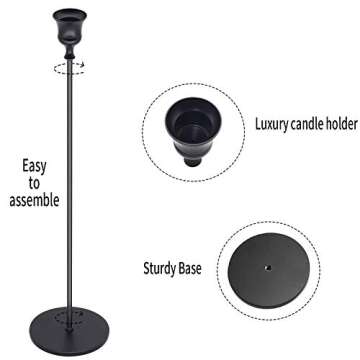 Black Candlestick Holders for Taper Candle, Set of 3, Candle Holder Set for Living Room/Dinning Room Table Decoration, Wedding Centerpiece, Party, Halloween, Christmas