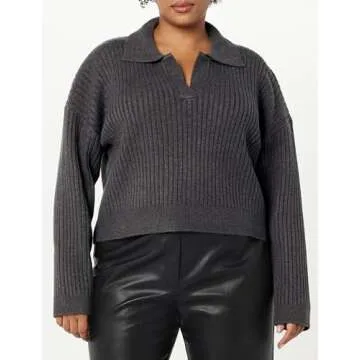 The Drop Women's Marcy Ribbed Pullover in Charcoal