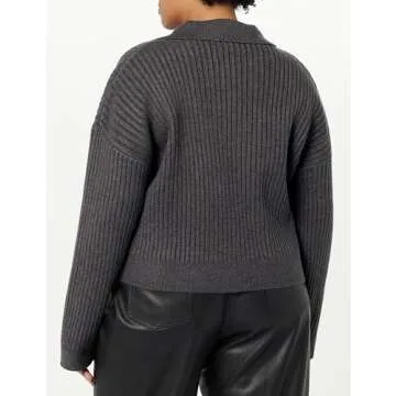 The Drop Women's Marcy Ribbed Pullover in Charcoal
