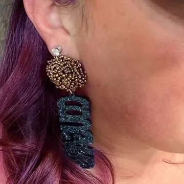 Pom Pom Earrings Football Game Day Beaded Earrings Cheerleading Earrings Cheer Earrings Cheerleader Earrings Custom Name Team Earrings