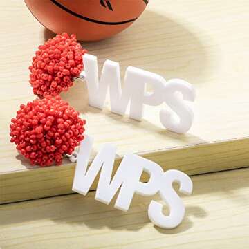 Pom Pom Earrings Football Game Day Beaded Earrings Cheerleading Earrings Cheer Earrings Cheerleader Earrings Custom Name Team Earrings