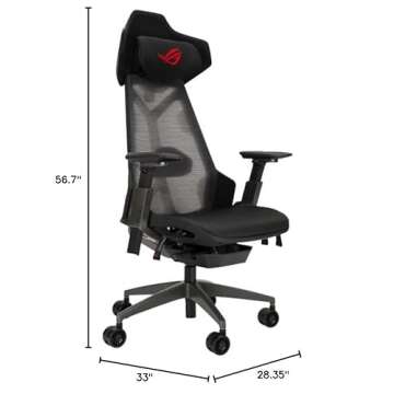 Asus ROG Destrier Ergo Gaming Chair, Futuristic Cyborg Aesthetic, Versatile Seat Adjustments, Mobile Arm Support Mode, Acoustic Panel, Aluminum Frame, Breathable Mesh and Comfortable PU Foam, Black