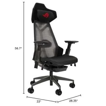 Asus ROG Destrier Ergo Gaming Chair, Futuristic Cyborg Aesthetic, Versatile Seat Adjustments, Mobile Arm Support Mode, Acoustic Panel, Aluminum Frame, Breathable Mesh and Comfortable PU Foam, Black