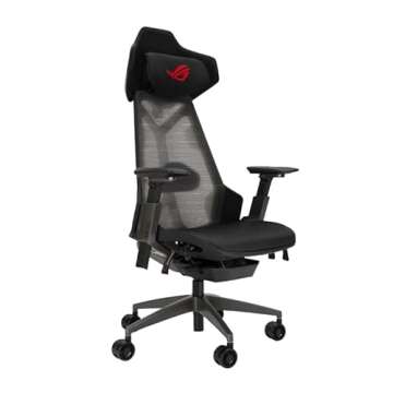 Asus ROG Destrier Ergo Gaming Chair, Futuristic Cyborg Aesthetic, Versatile Seat Adjustments, Mobile Arm Support Mode, Acoustic Panel, Aluminum Frame, Breathable Mesh and Comfortable PU Foam, Black