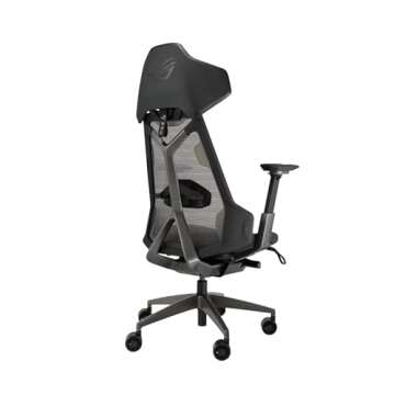 Asus ROG Destrier Ergo Gaming Chair, Futuristic Cyborg Aesthetic, Versatile Seat Adjustments, Mobile Arm Support Mode, Acoustic Panel, Aluminum Frame, Breathable Mesh and Comfortable PU Foam, Black