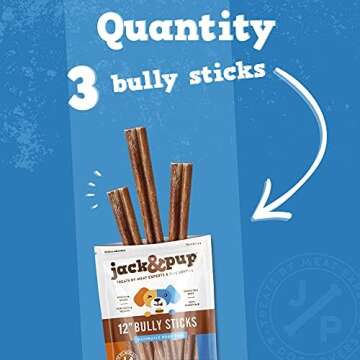 Jack&Pup 12-inch Premium Grade Odor Free Bully Sticks Dog Treats [Thick-Size] 12” Long All Natural...