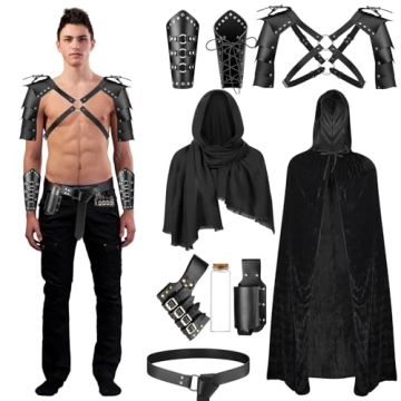 PLULON 9Pcs Halloween Costume Medieval Knight Costume Set: Cloak, Armor & More