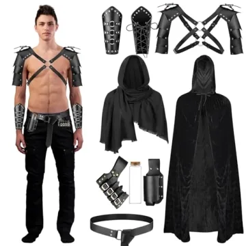 PLULON 9Pcs Halloween Costume Medieval Knight Costume Set: Cloak, Armor & More