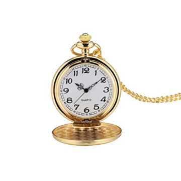 I-MART Gold Vintage Pocket Watch with Chain – Smooth Finish
