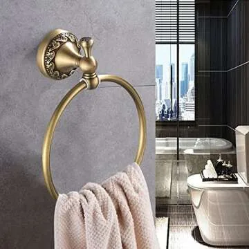Leyden Brass Towel Ring, Antique Retro Round Towel Holder, Wall Mounted Bath Hand Towel Rack Rail Ba...