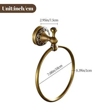 Leyden Brass Towel Ring, Antique Retro Round Towel Holder, Wall Mounted Bath Hand Towel Rack Rail Bathroom Hardware Classical Ancient Wave Pattern Base