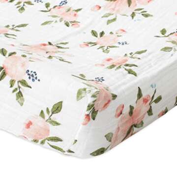 Little Unicorn Premium Changing Pad Cover | Extra Soft & Breathable Muslin Fabric (Watercolor Roses)