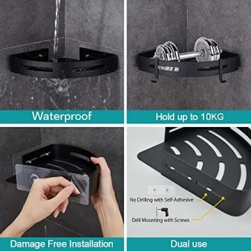 Hoomtaook Corner Shower Shelf - No Drilling, 2-Tier Organizer