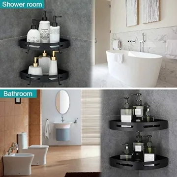 Hoomtaook Corner Shower Shelf - No Drilling, 2-Tier Organizer