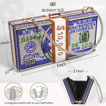 Money Clutch Purses for Women, Stack of Cash Dollars Crystal Clutch Purses, Women Diamond Evening Ba...