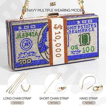 Money Clutch Purses for Women, Stack of Cash Dollars Crystal Clutch Purses, Women Diamond Evening Bags Party Cocktail Rhinestone Handbags, Wedding Dinner Bag, Blue