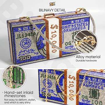 Money Clutch Purses for Women, Stack of Cash Dollars Crystal Clutch Purses, Women Diamond Evening Bags Party Cocktail Rhinestone Handbags, Wedding Dinner Bag, Blue