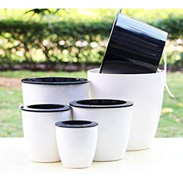 Mkono 3 Pack Self Watering Planter African Violet Pots Plastic White Flower Plant Pot with Wick Rope for All House Plants, Flowers, Herbs, Medium