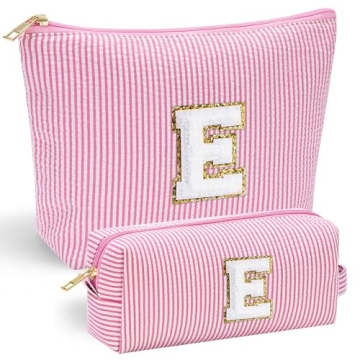 YOOLIFE Personalized Makeup Bag for Women - Monogram Cosmetic Bag Travel Toiletry Bag Brush Holder B...
