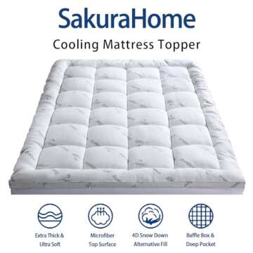 Mattress Topper Full Size, Cooling Extra Thick Breathable Viscose Made from Bamboo Mattress pad, Sof...