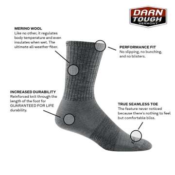 Darn Tough 1680 Men's Merino Wool Standard Issue Crew Height Light Socks in Black