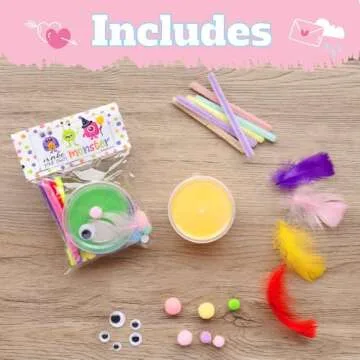 VENUSFIT Valentines Day Gifts for Kids - 12 PCS Valentines Cards School Classroom with Monster Air Dry Clay Bulk - Monster Crafts Kit for Kids Boys Girls - Valentines Gifts Exchanges Party Favors