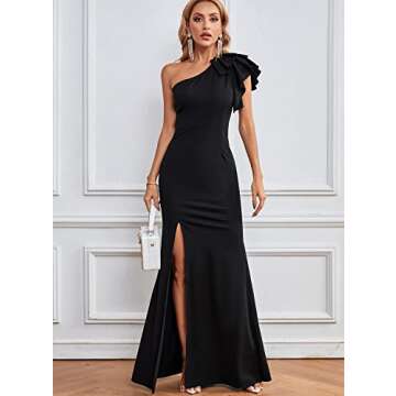 SouqFone Formal Dresses for Women Elegant One Shoulder Maxi Bodycon Mermaid Dresses Flounce Sleevele...