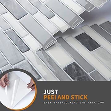 WOWSTAR 12x12 Gray Peel and Stick Backsplash Tiles