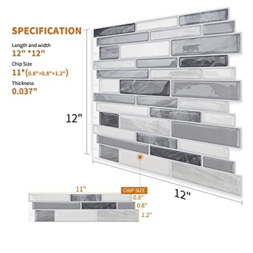 WOWSTAR 12x12 Gray Peel and Stick Backsplash Tiles