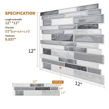 WOWSTAR 12x12 Gray Peel and Stick Backsplash Tiles