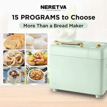 Neretva Bread Machine, 2.2LB 15-in-1 Bread Maker, Automatic Breadmaker Machine with Auto Nut Dispenser & Nonstick Ceramic Pan, Bread Maker Machine for Gluten Free, Dough Maker, Sourdough, Yogurt, etc