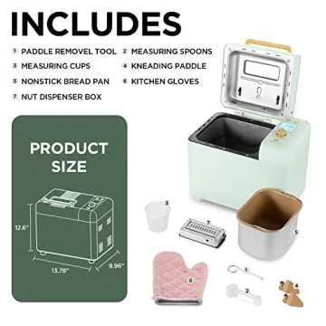 Neretva Bread Machine, 2.2LB 15-in-1 Bread Maker, Automatic Breadmaker Machine with Auto Nut Dispenser & Nonstick Ceramic Pan, Bread Maker Machine for Gluten Free, Dough Maker, Sourdough, Yogurt, etc