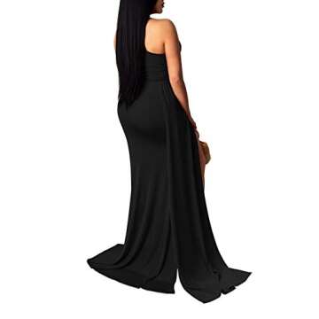 LAGSHIAN Women Sexy Elegant One Shoulder High Split Cutout Long Evening Dress Black