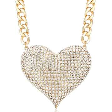 Wellotus Women's Big Sparkly Heart Necklace - Rhinestone Chunky Chain Costume Jewelry