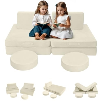 MeMoreCool Modular Kids Play Couch: Beige Foam Sofa for Playroom Fun