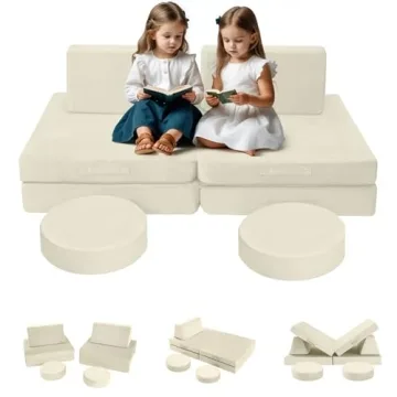 MeMoreCool Modular Kids Play Couch: Beige Foam Sofa for Playroom Fun