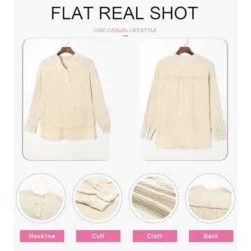 Dokotoo Women's V Neck Long Sleeve Cotton Tops - Stylish Comfort