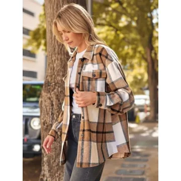 AUTOMET Women's 2024 Fall Plaid Shacket Jackets