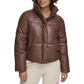Levi's Women's Vegan Leather Quilted Short Puffer Jacket - Chocolate Brown